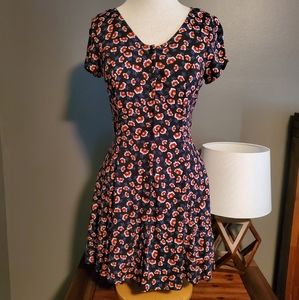 Navy dress with red flowers